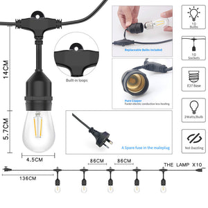 E27 String Lights 10M 10 LED Festivals