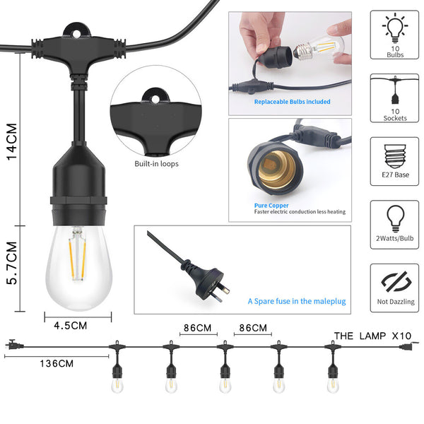 E27 String Lights 10M 10 LED Festivals