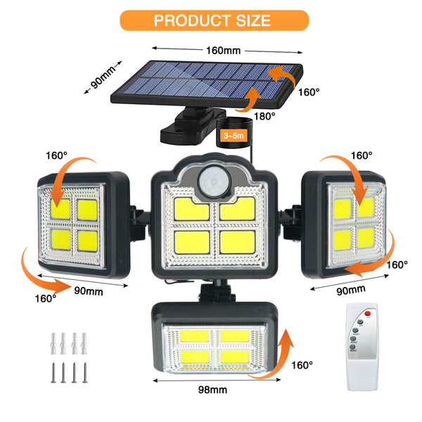 4 Heads 198 COB Solar Sensor Light