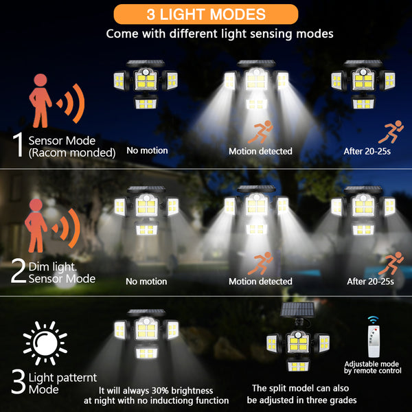 4 Heads 198 COB Solar Sensor Light