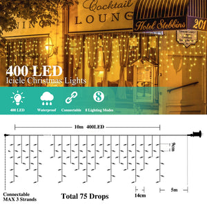 Warm White 400 LED Icicle String Lights Festivals