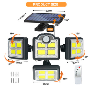 4 Heads 198 COB Solar Sensor Light